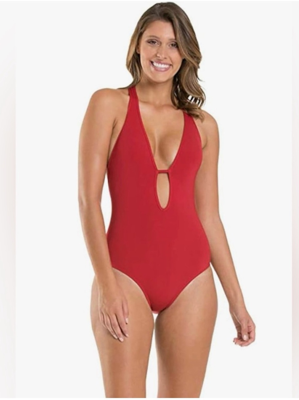 JETS-JESSIKA ALLEN Red Plunge One Piece - Swim Suit with Keyhole Front